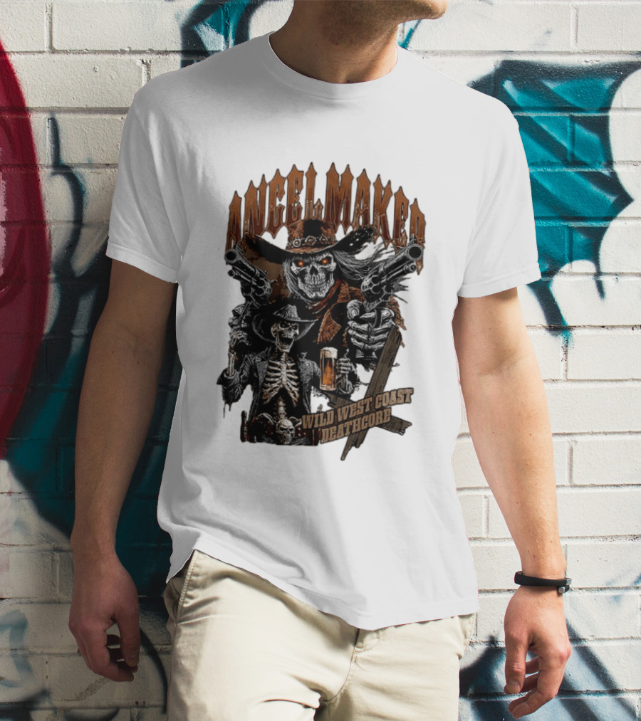 AngelMaker Wild West Coast Deathcore Skeleton Gunslinger Violence T-Shirt