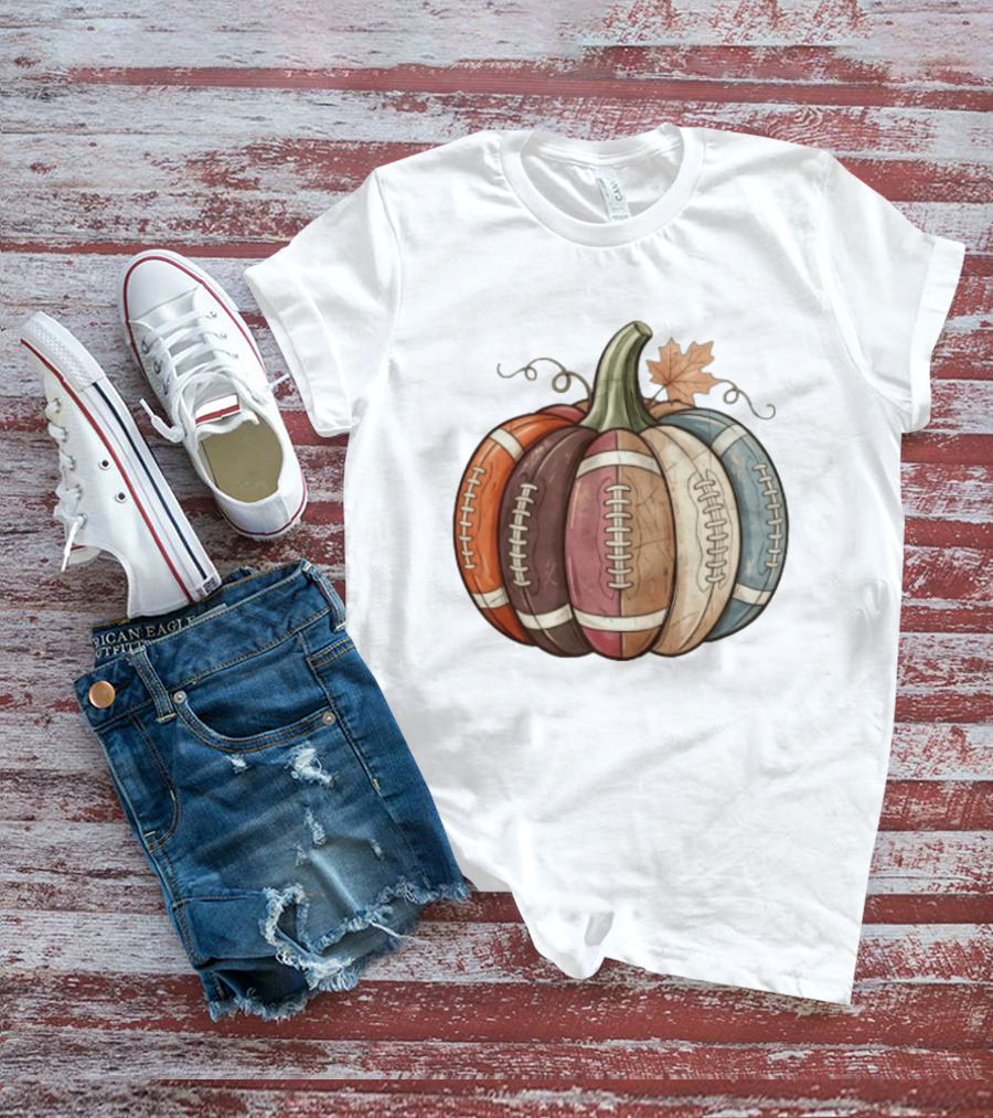 Football Pumpkin Fall Autumn Sports Harvest Season Decor T-Shirt