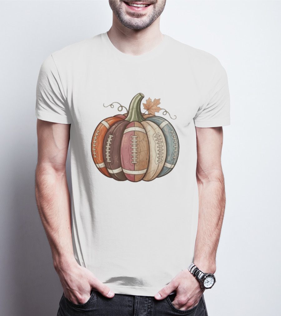 Football Pumpkin Fall Autumn Sports Harvest Season Decor T-Shirt