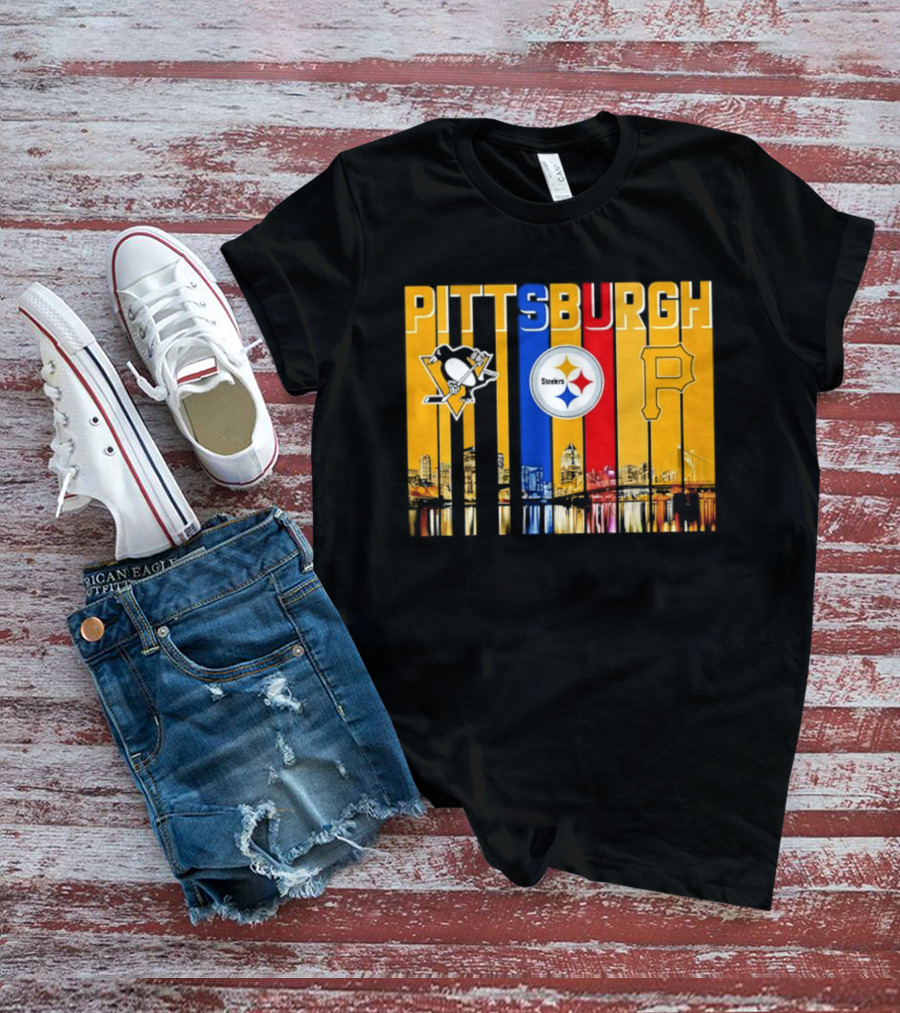 Pittsburgh Penguins Steelers Pirates City Skyline 2026 Sports Teams T-Shirt