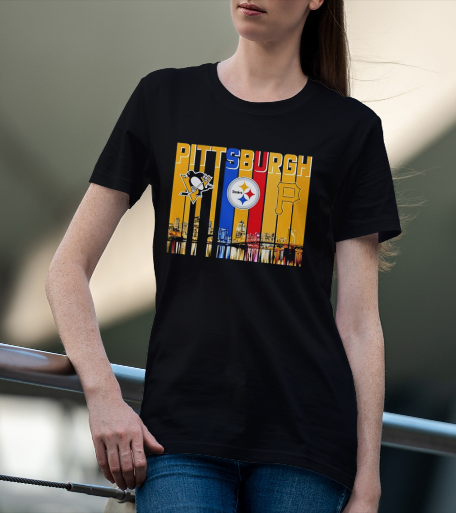 Pittsburgh Penguins Steelers Pirates City Skyline 2026 Sports Teams T-Shirt