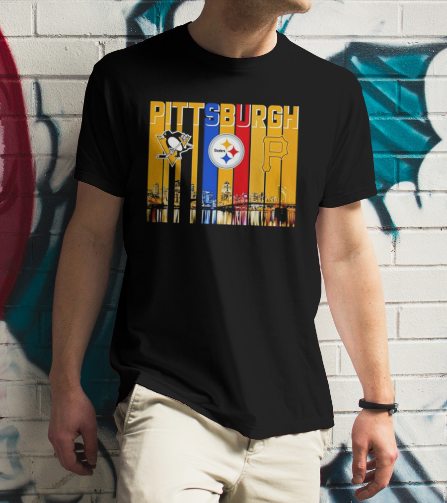 Pittsburgh Penguins Steelers Pirates City Skyline 2026 Sports Teams T-Shirt