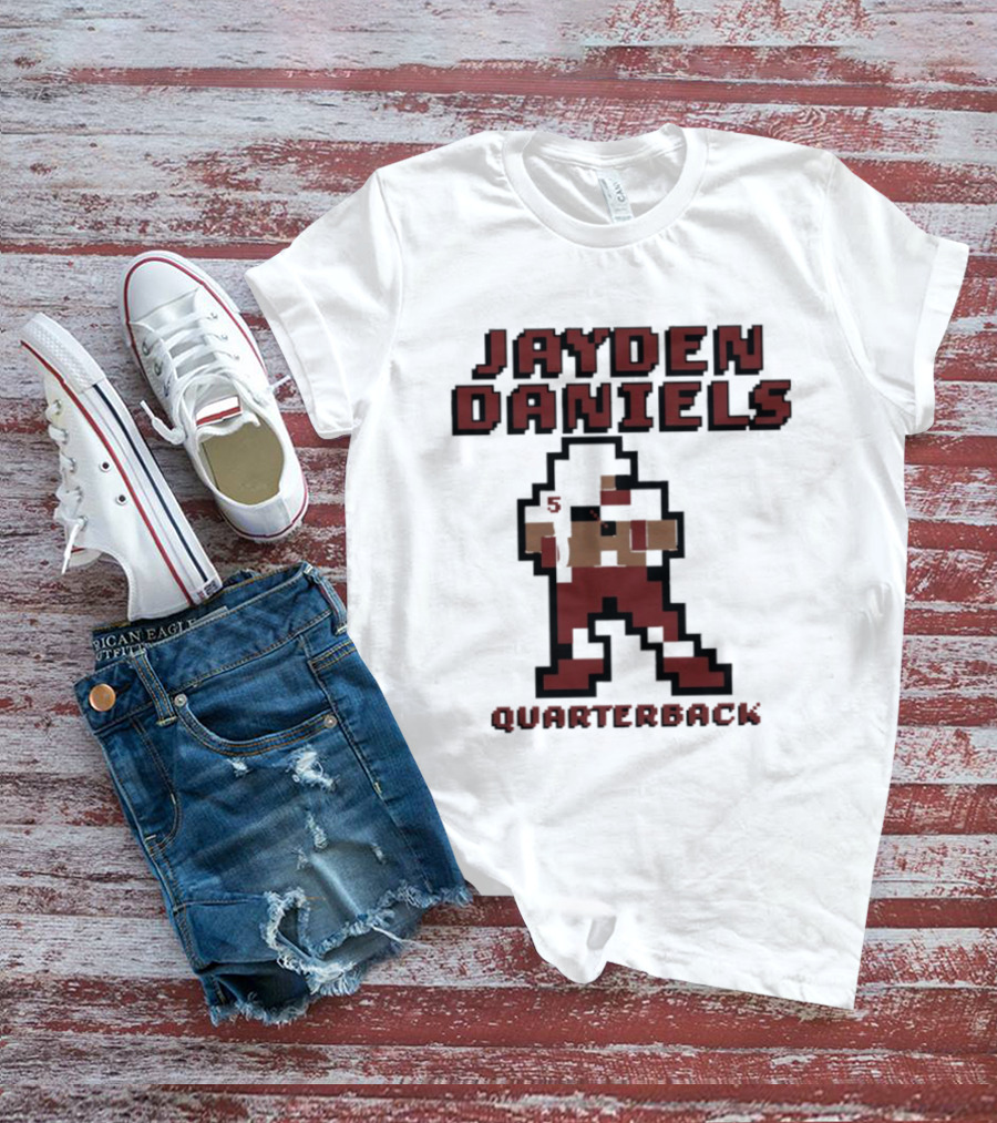 Jayden Daniels 5 Washington Commanders Quarterback Pixel T-Shirt