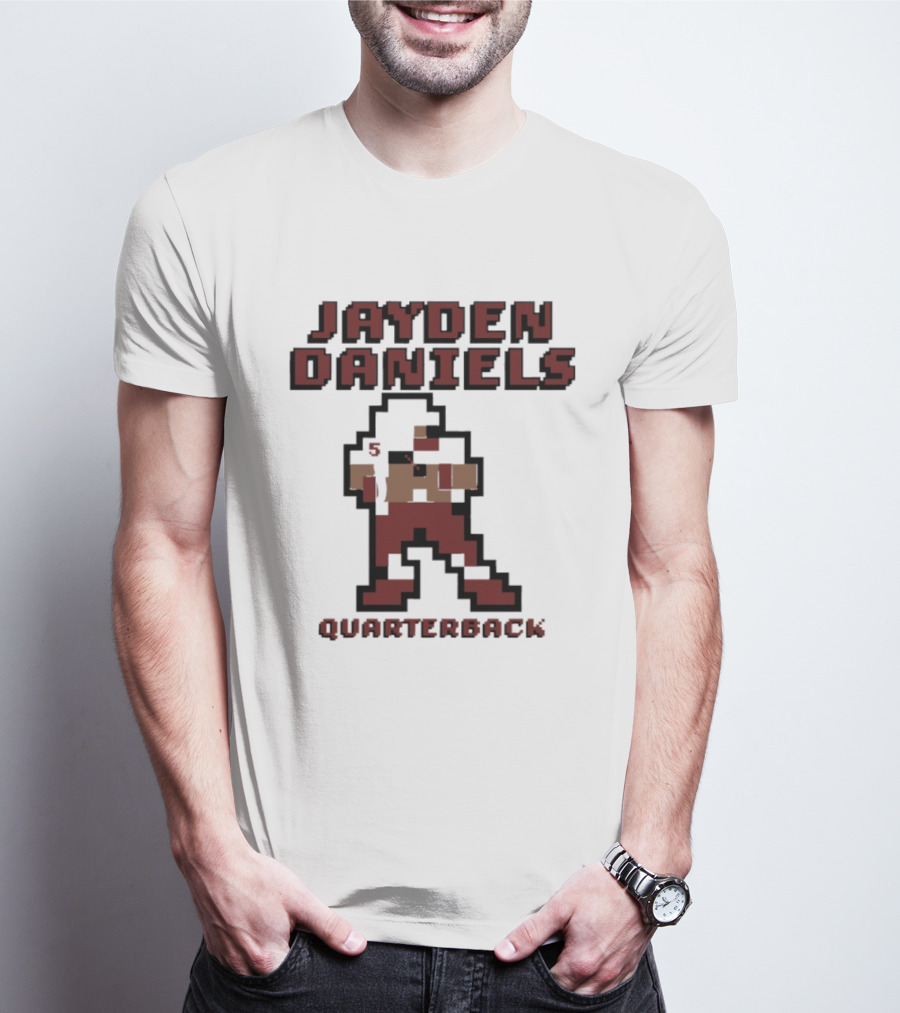 Jayden Daniels 5 Washington Commanders Quarterback Pixel T-Shirt