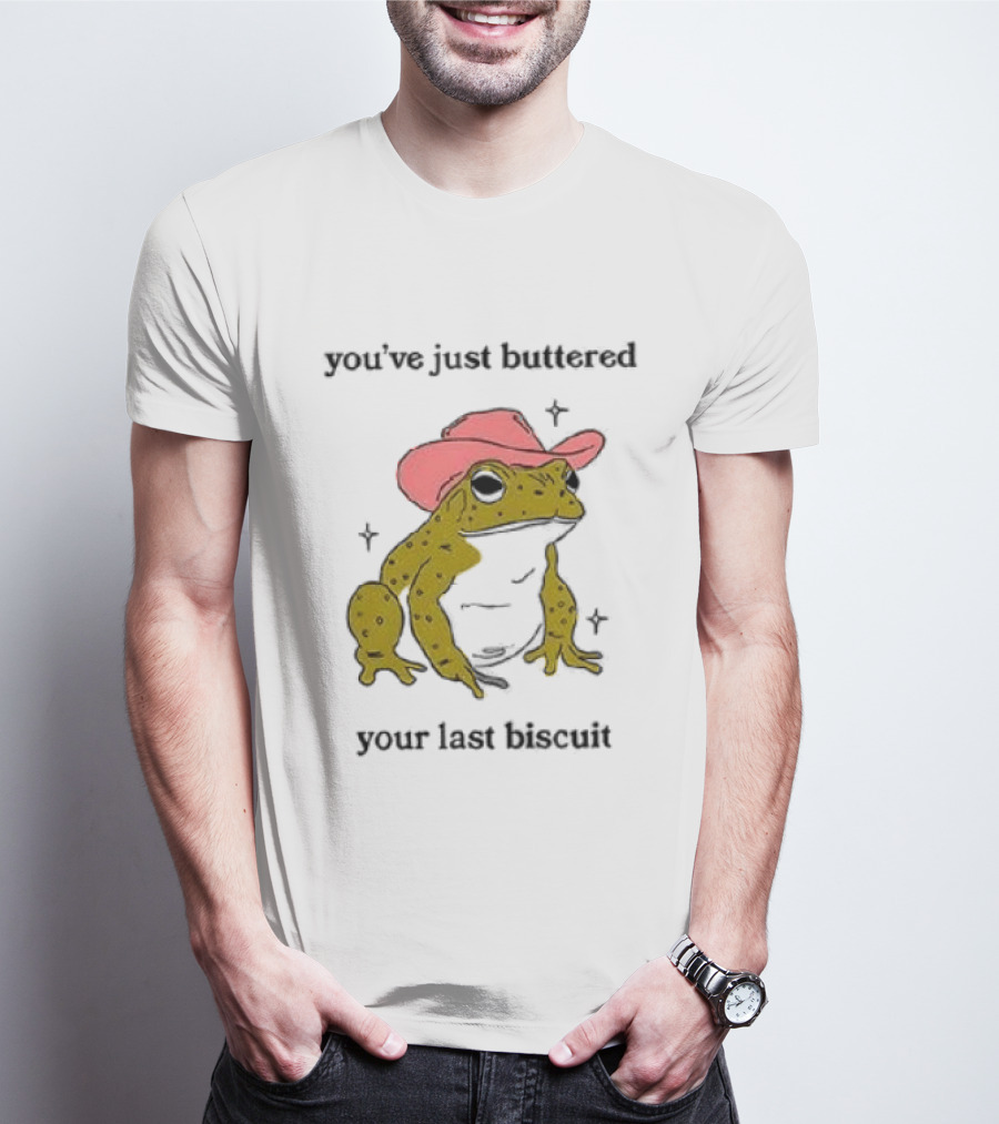 Cowboy Frog You've Just Buttered Your Last Biscuit Pink Hat T-Shirt