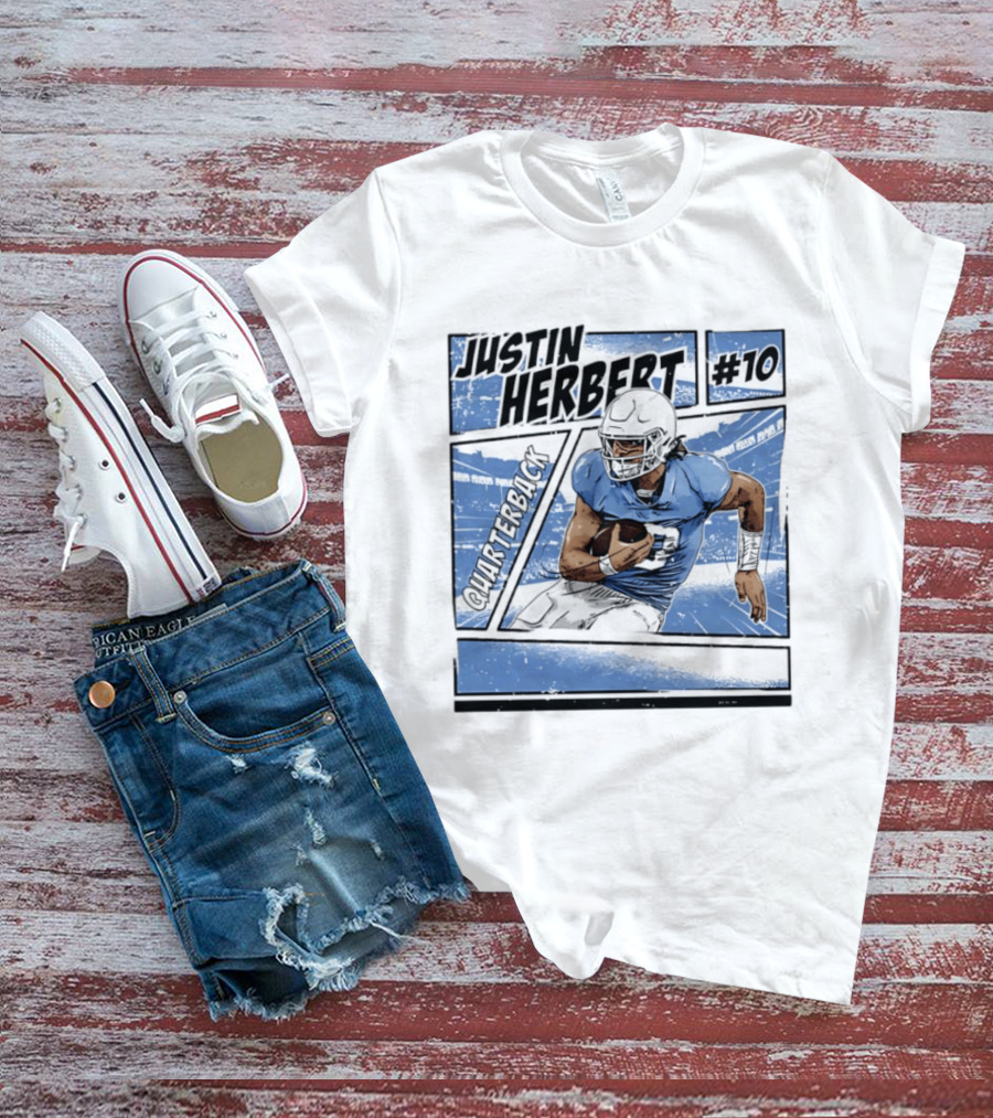 Justin Herbert #10 Quarterback Los Angeles Chargers Comic T-Shirt