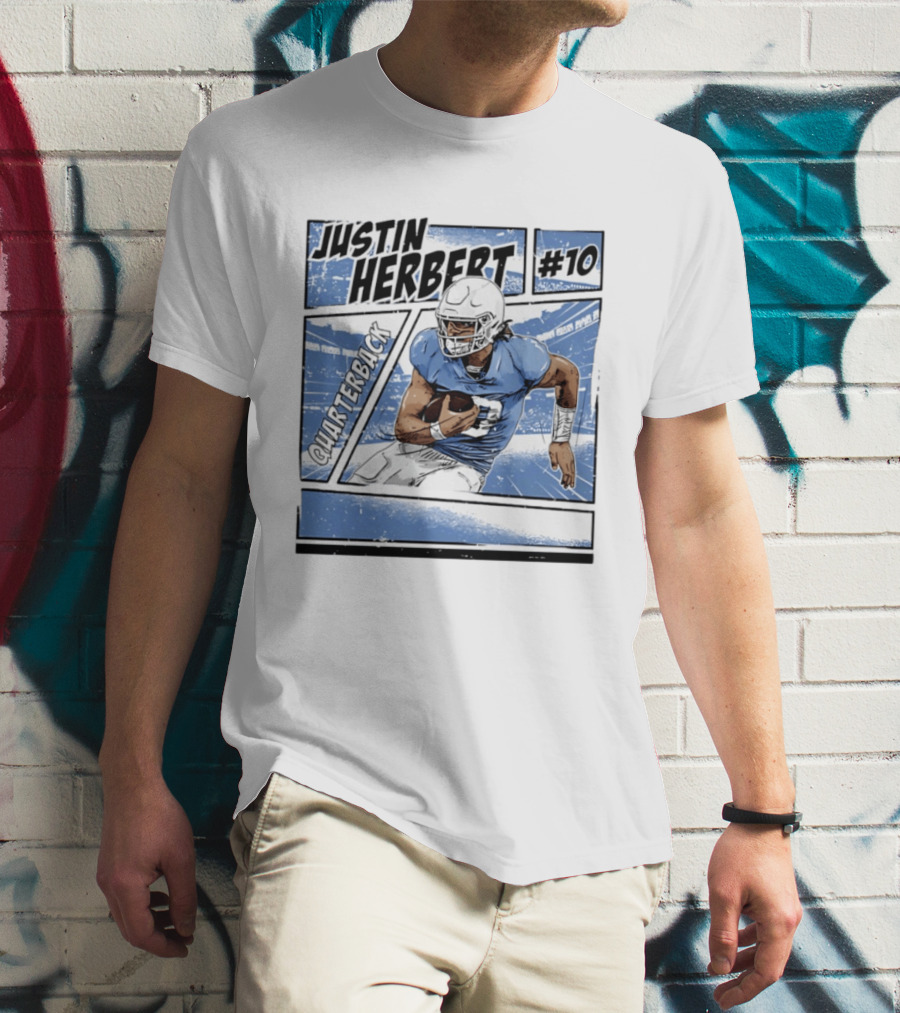 Justin Herbert #10 Quarterback Los Angeles Chargers Comic T-Shirt