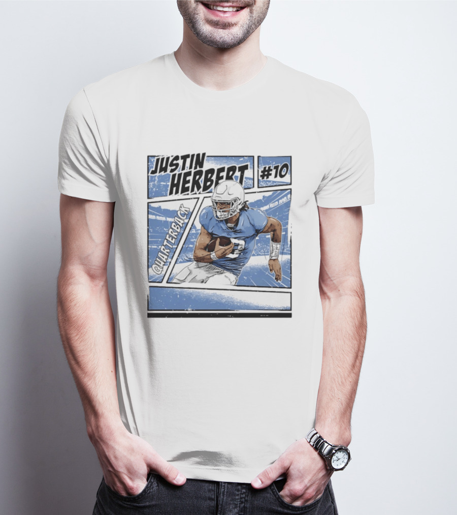Justin Herbert #10 Quarterback Los Angeles Chargers Comic T-Shirt