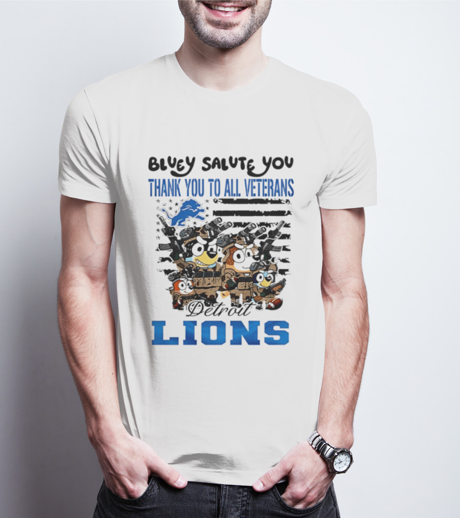 Bluey Salute You Thank You To All Veterans Detroit Lions T-Shirt