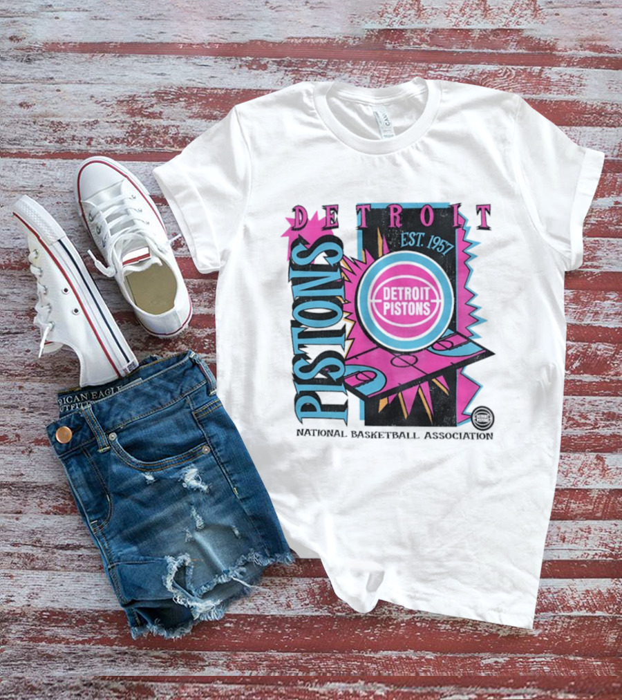 Detroit Pistons 1957 Est. Neon National Basketball Association Court T-Shirt