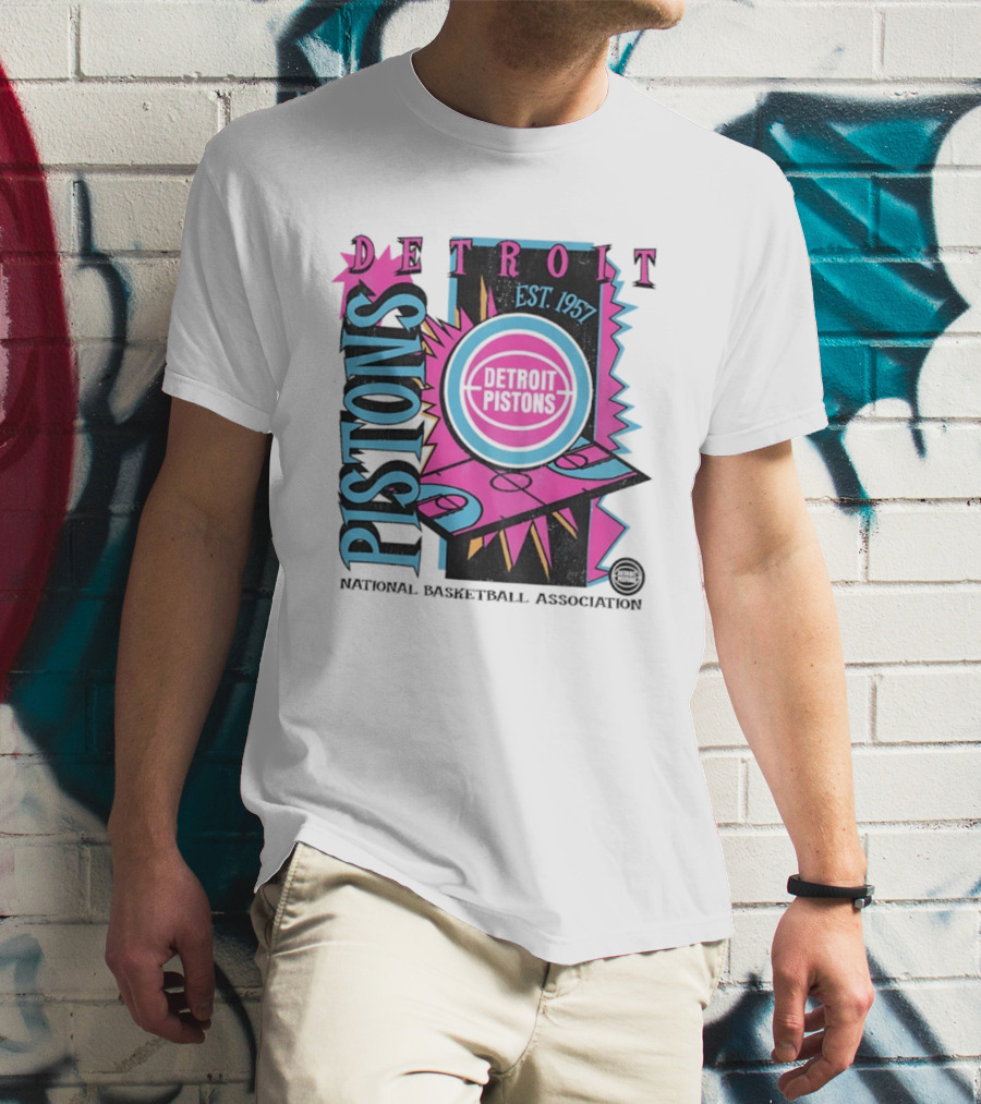 Detroit Pistons 1957 Est. Neon National Basketball Association Court T-Shirt