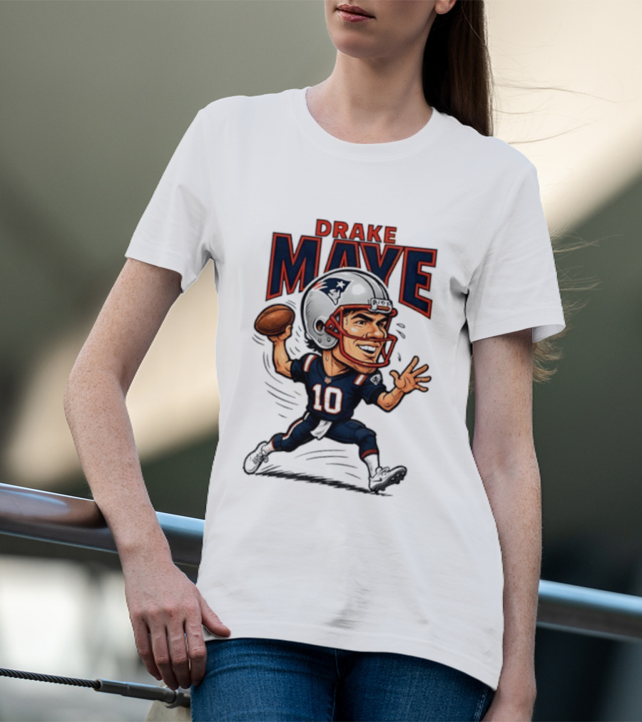 Drake Maye Football Caricature 10 Quarterback T-Shirt