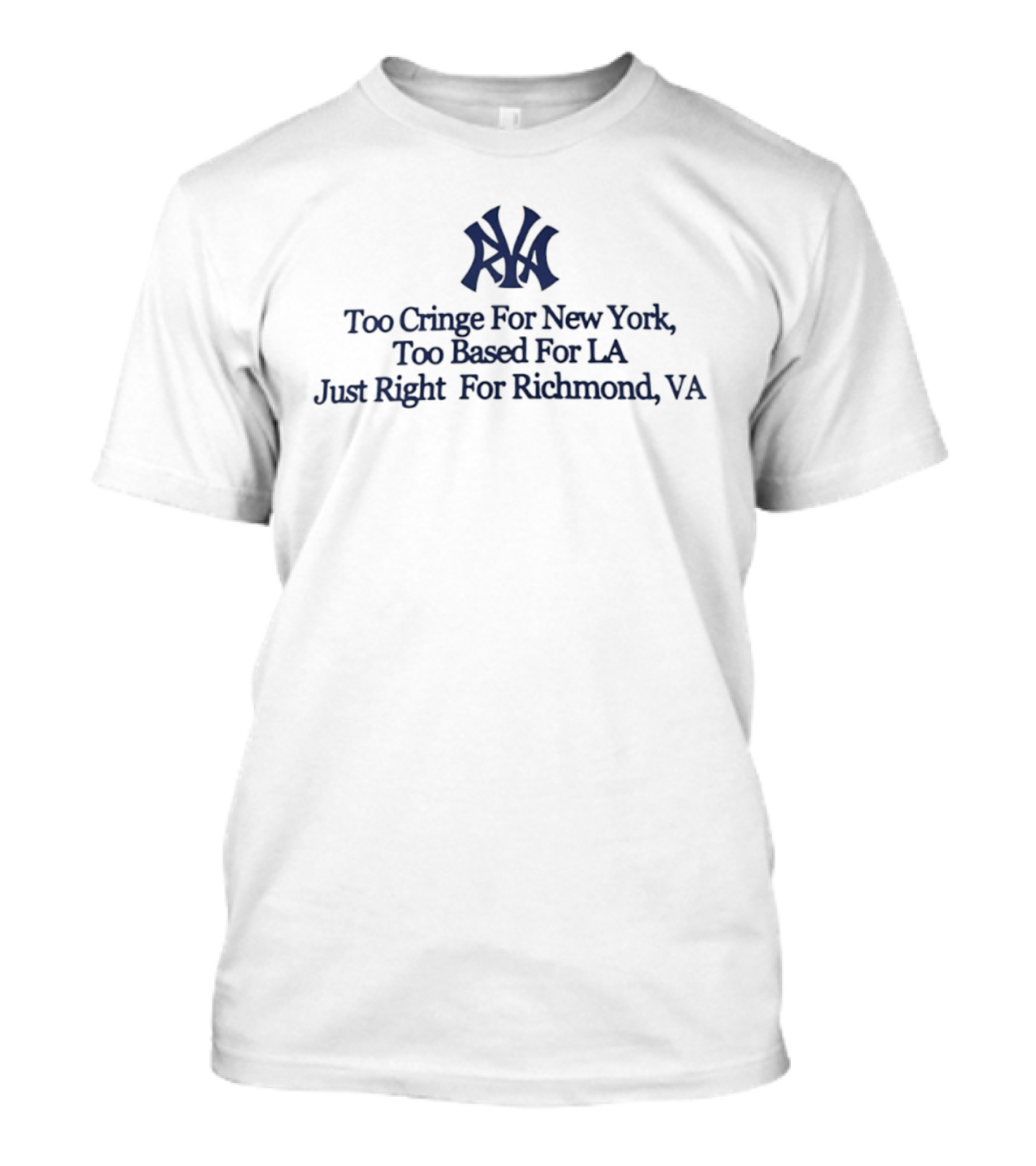 Too Cringe For New York Too Based For LA Just Right For Richmond VA Iconic VA Letters T-Shirt