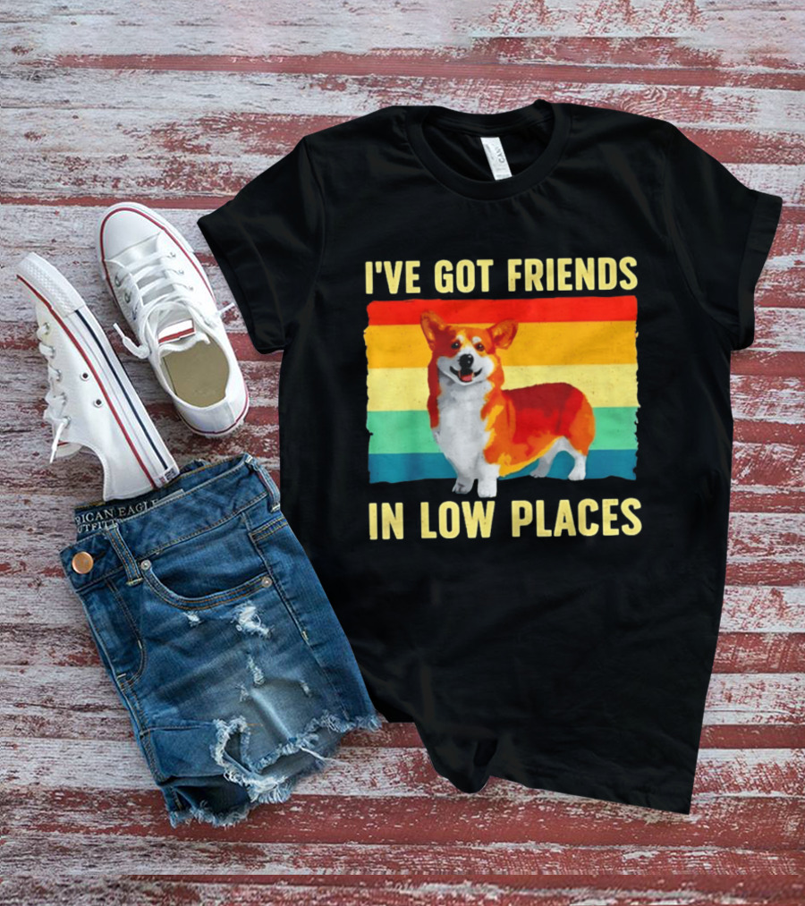 Corgi I've Got Friends In Low Places Vintage Rainbow T-Shirt