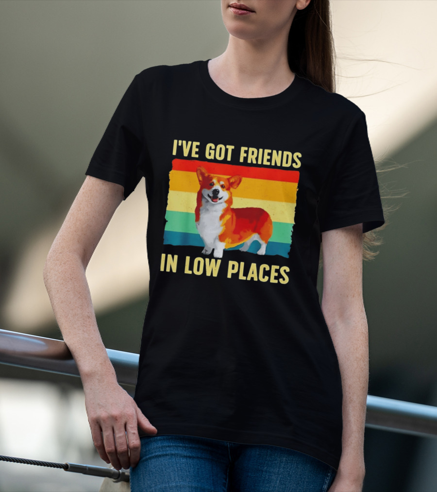 Corgi I've Got Friends In Low Places Vintage Rainbow T-Shirt