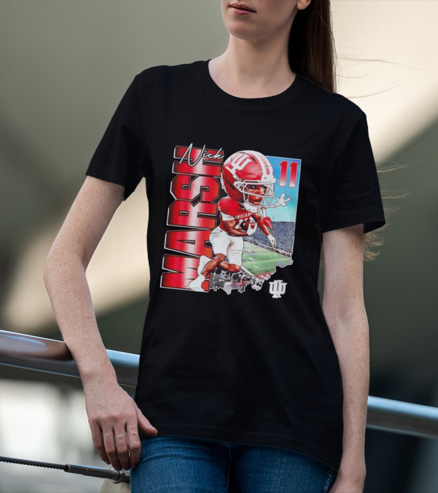 Nick Marsh Indiana Hoosiers Football Caricature 11 Stadium Scene T-Shirt