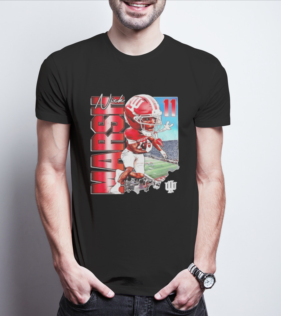 Nick Marsh Indiana Hoosiers Football Caricature 11 Stadium Scene T-Shirt