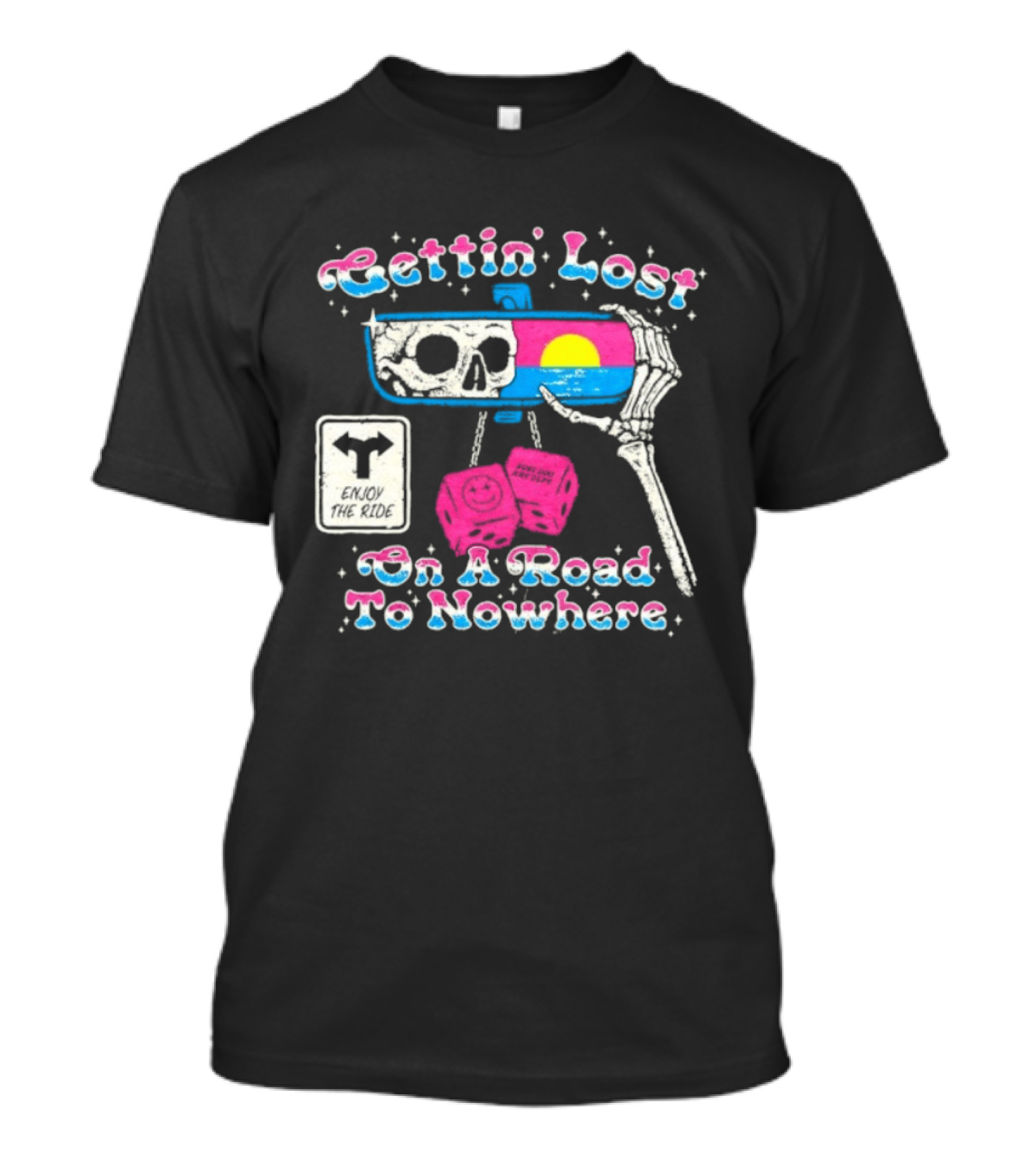 Gettin' Lost On A Road To Nowhere Skeleton Sunset Boss Dog Dept T-Shirt