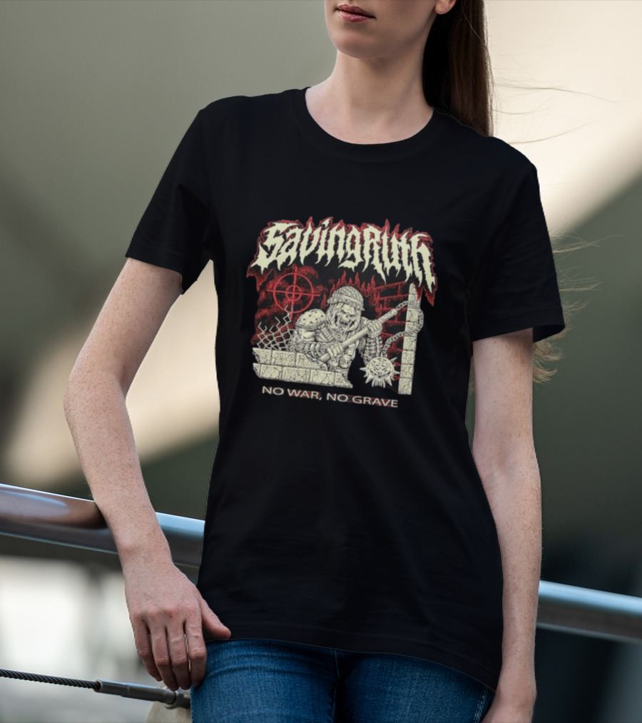 Saving Ruin No War No Grave Death Metal Medieval Warrior Skeleton T-Shirt