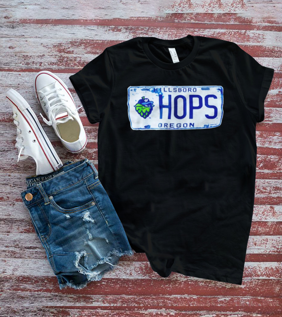 Hillsboro Hops Oregon License Plate Style With Hop Cone T-Shirt