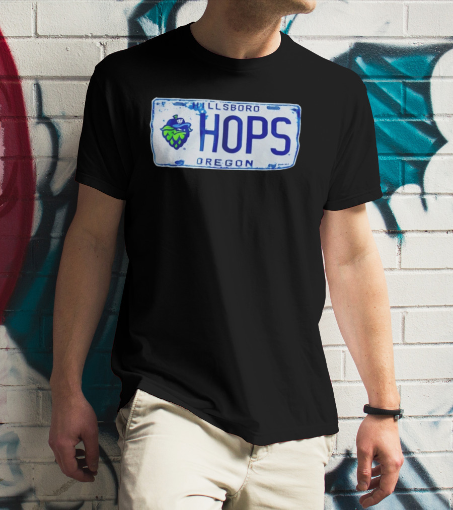 Hillsboro Hops Oregon License Plate Style With Hop Cone T-Shirt