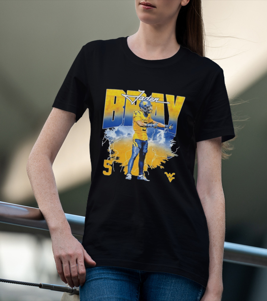 Jaden Bray 5 West Virginia Football NCAA Player WVU Mountaineers T-Shirt