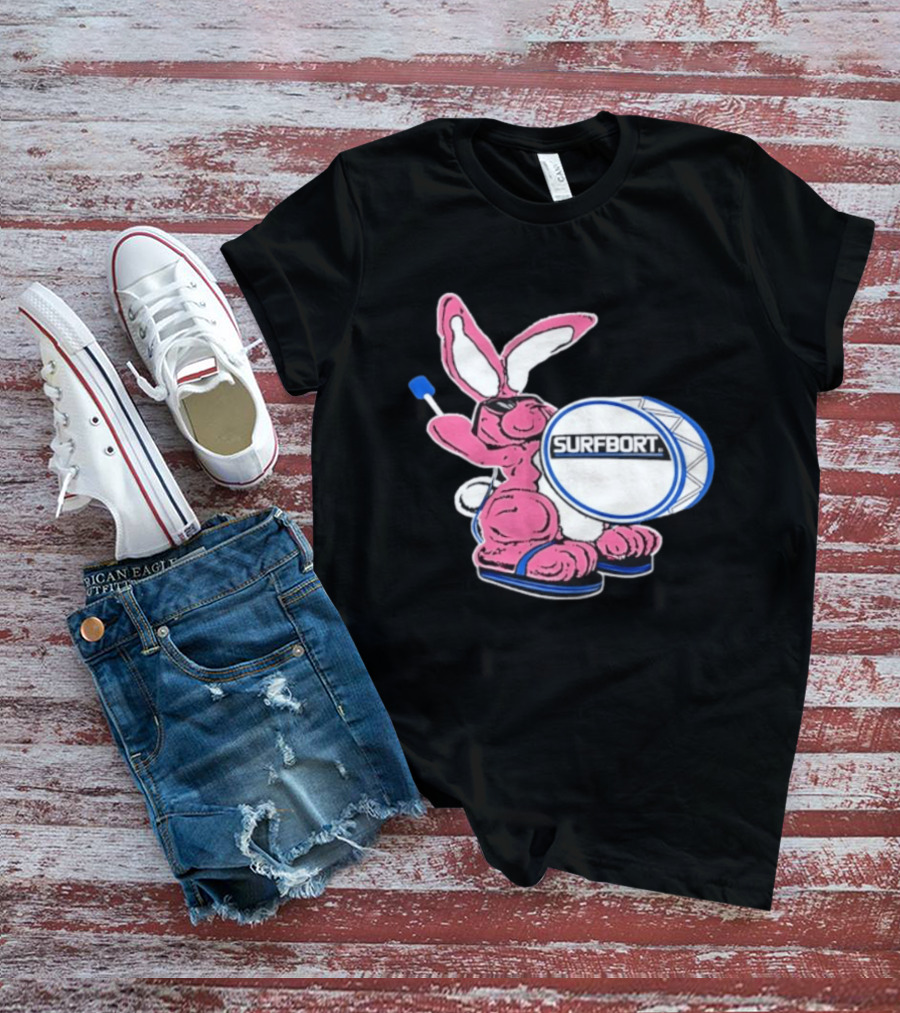 Surfbort Pink Bunny Drummer With Drumsticks And Bass Drum T-Shirt
