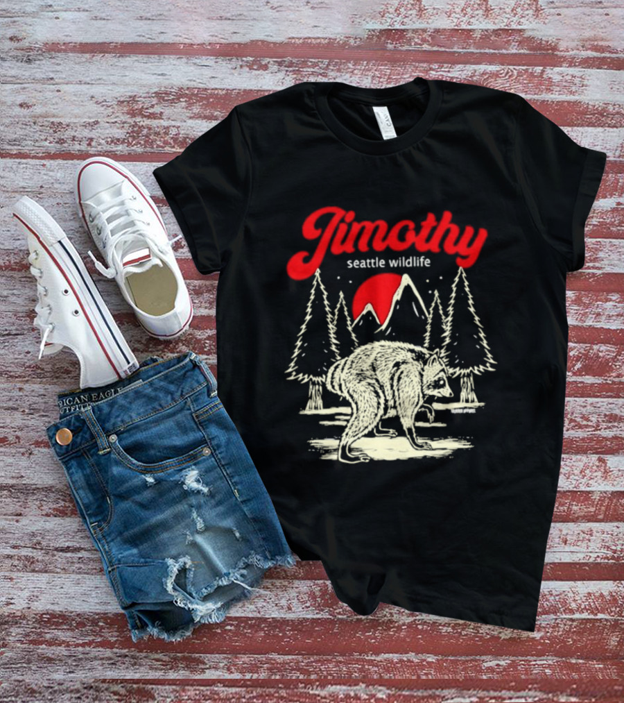 Jimothy Seattle Wildlife Raccoon Forest Moon Scene T-Shirt