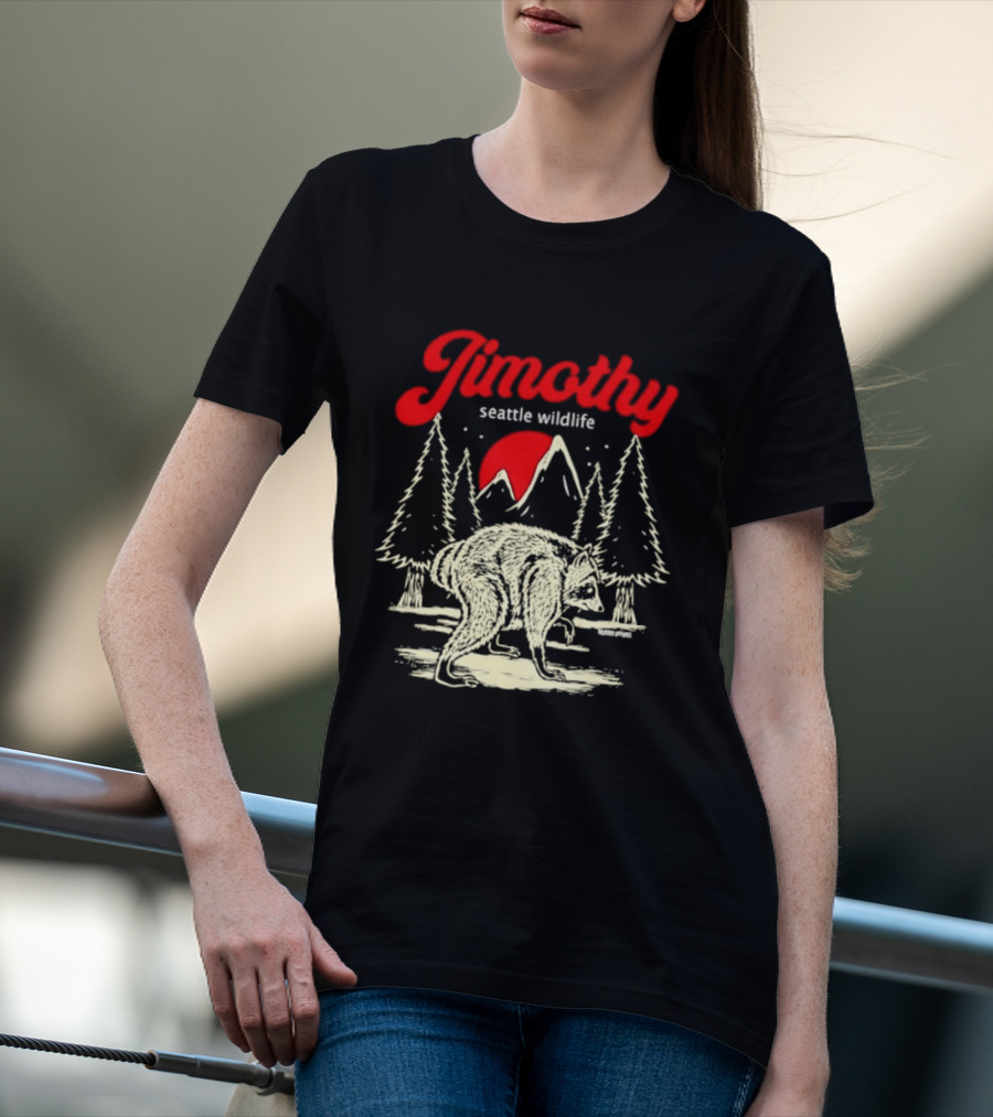 Jimothy Seattle Wildlife Raccoon Forest Moon Scene T-Shirt