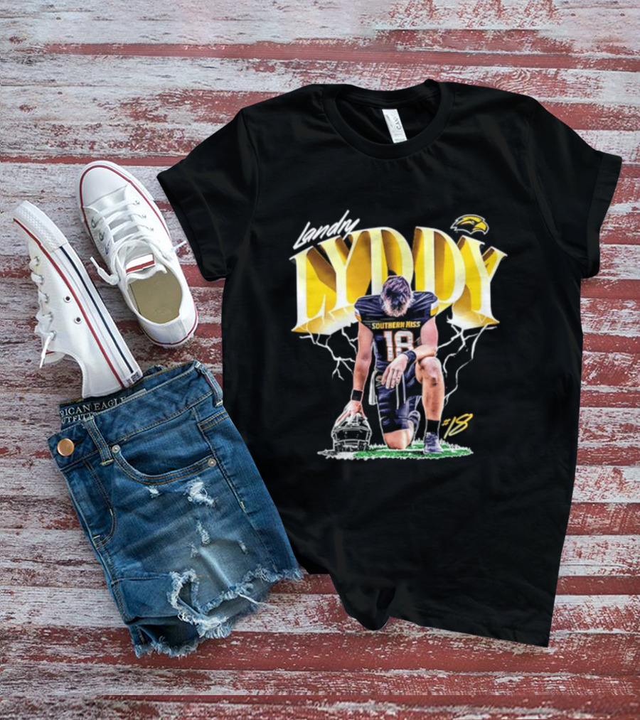Landry Lyddy 18 Southern Miss Golden Eagles NCAA Football Player Lightning Kneeling Pose T-Shirt