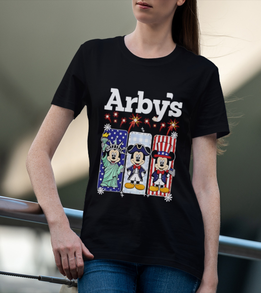 Arby's Mickey Mouse America 250th Anniversary Celebration With Statue Of Liberty And Uncle Sam Styles T-Shirt