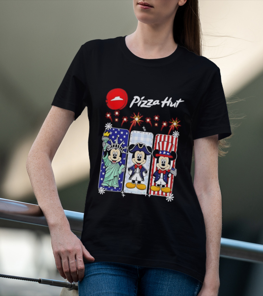 Mickey Mouse Pizza Hut America 250th Anniversary Celebration Statue Of Liberty Uncle Sam Patriotic T-Shirt