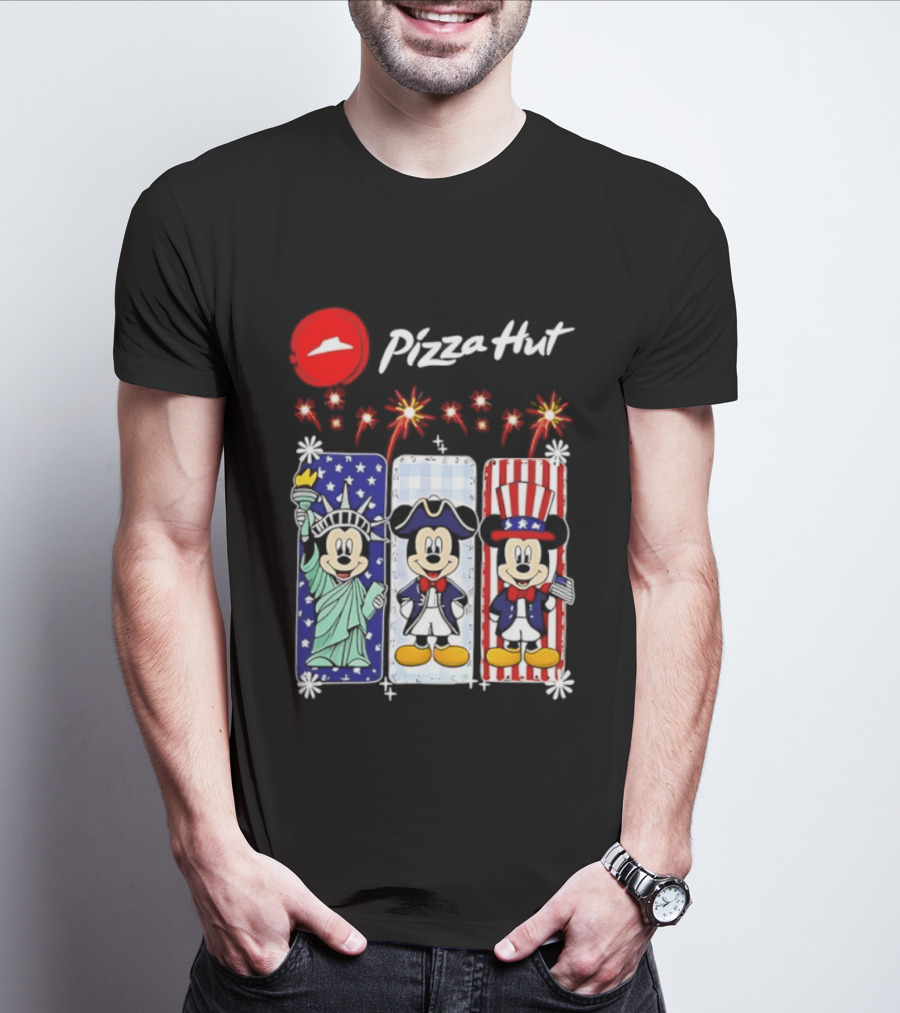 Mickey Mouse Pizza Hut America 250th Anniversary Celebration Statue Of Liberty Uncle Sam Patriotic T-Shirt