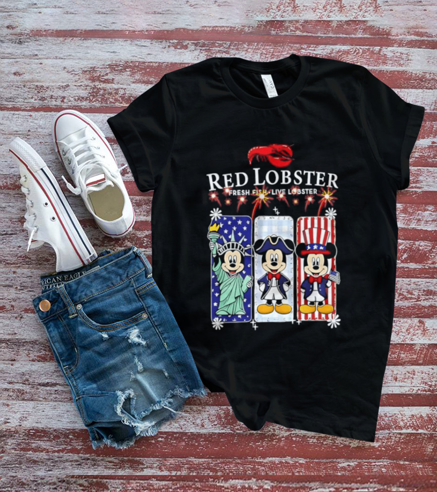 Red Lobster Mickey Mouse America 250th Anniversary Celebration Liberty George Washington Uncle Sam T-Shirt