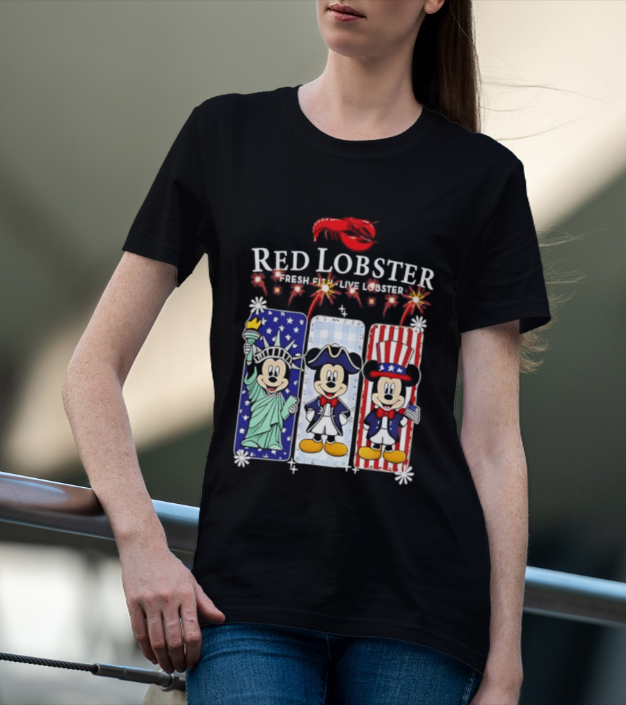 Red Lobster Mickey Mouse America 250th Anniversary Celebration Liberty George Washington Uncle Sam T-Shirt