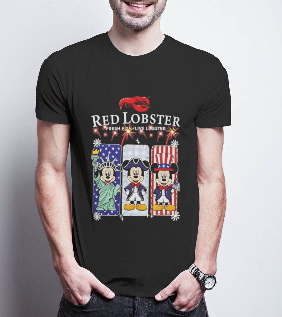Red Lobster Mickey Mouse America 250th Anniversary Celebration Liberty George Washington Uncle Sam T-Shirt