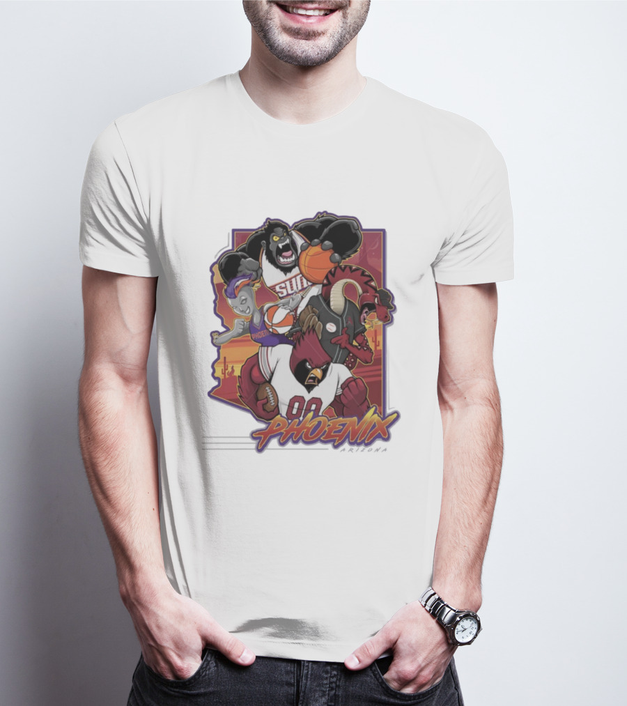 Phoenix Suns Gorilla Coyotes Snake Cardinals Bird Mascots Collage T-Shirt