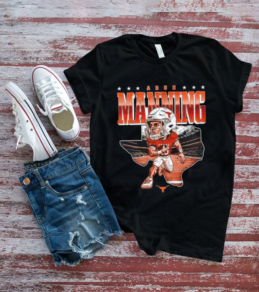 Arch Manning 16 Texas Longhorns NCAA Football Caricature Texas Stadium T-Shirt