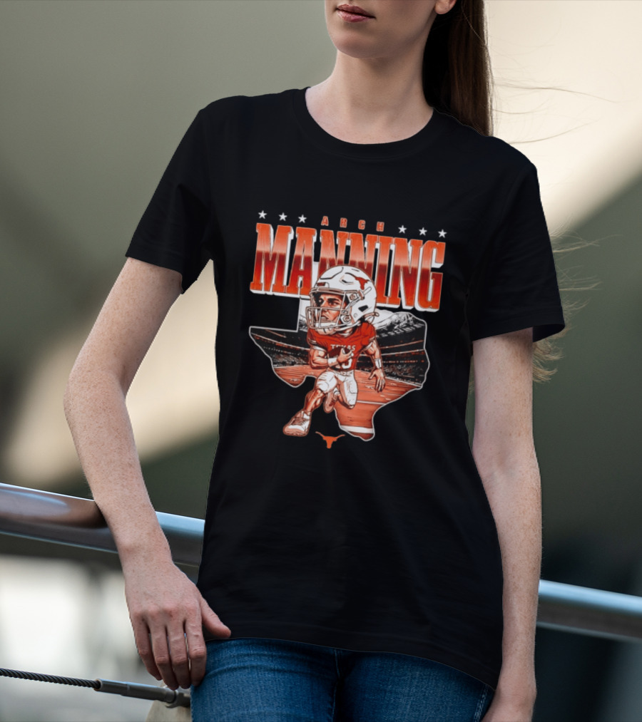 Arch Manning 16 Texas Longhorns NCAA Football Caricature Texas Stadium T-Shirt