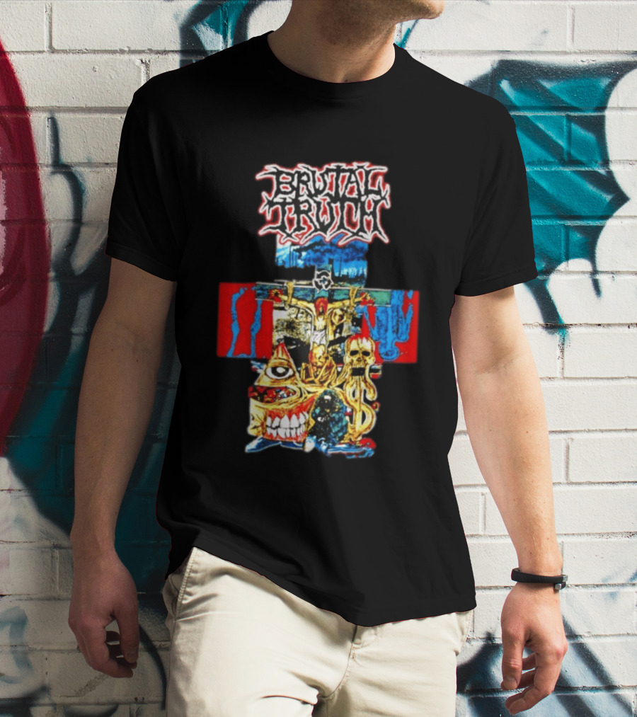 Brutal Truth Crucifix Skull Grindcore Band T-Shirt