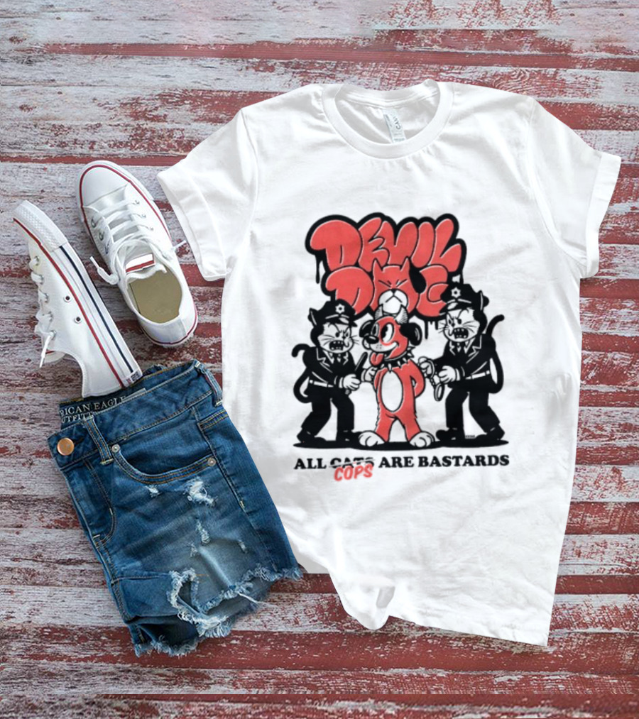 Devil Dog All Cats Are Bastards ACAB Bold Red Black T-Shirt