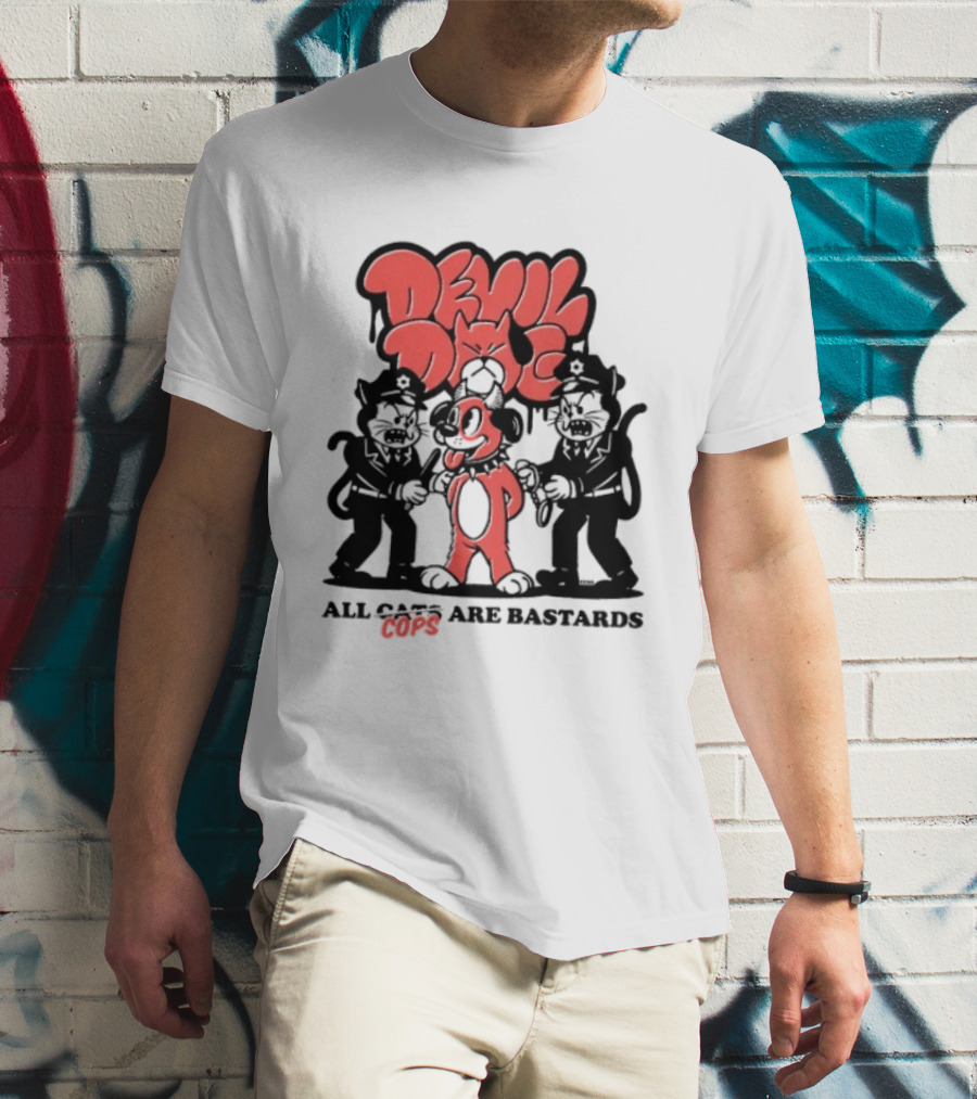 Devil Dog All Cats Are Bastards ACAB Bold Red Black T-Shirt