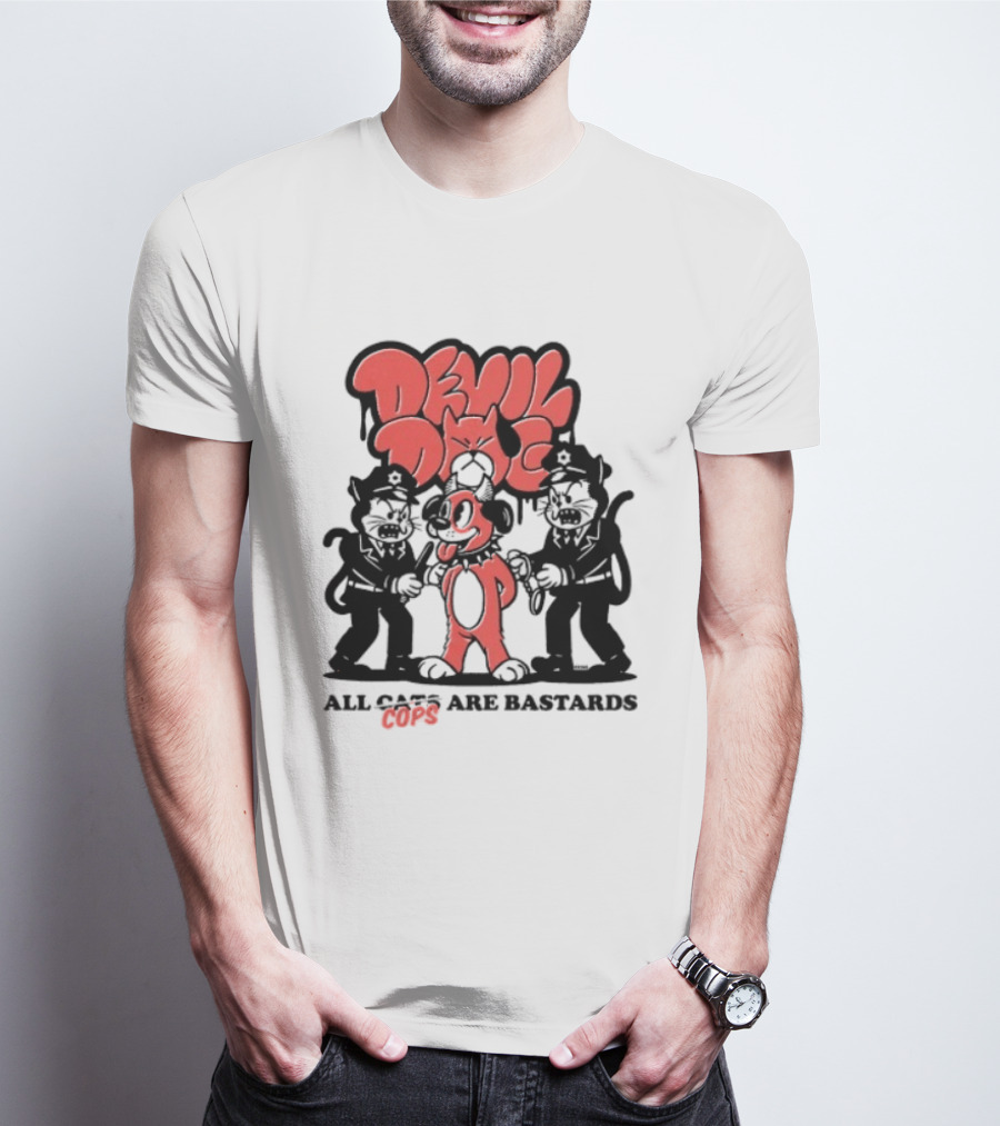 Devil Dog All Cats Are Bastards ACAB Bold Red Black T-Shirt