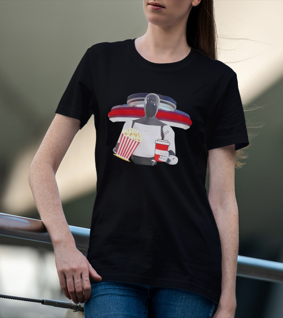Tesla Robot With Popcorn And Drink At Retro Diner T-Shirt