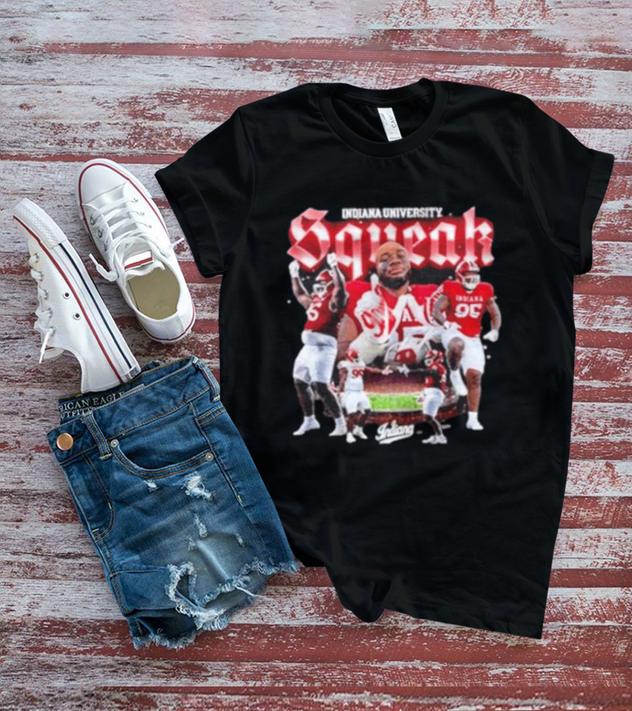Indiana University Squeak Collage Featuring Indiana 96 Football Player In Red Uniform T-Shirt