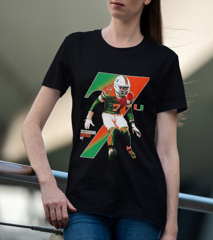 Zechariah Poyser 7 Miami Hurricanes NCAA Football Player T-Shirt