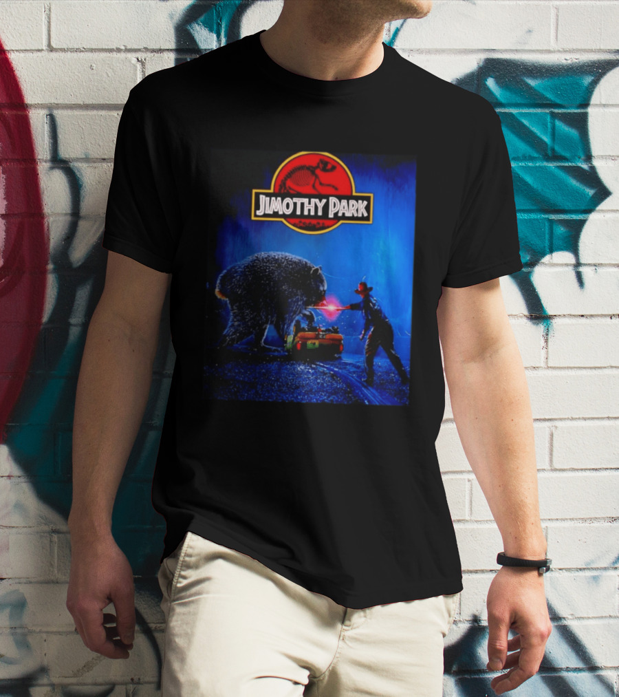 Jimothy Park Dinosaur Adventure Lampoon With Bear Scene T-Shirt