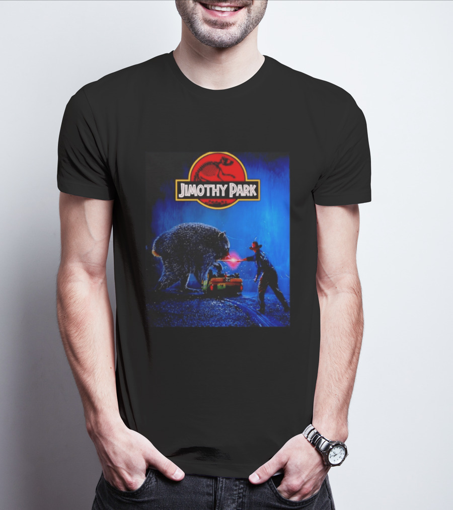 Jimothy Park Dinosaur Adventure Lampoon With Bear Scene T-Shirt