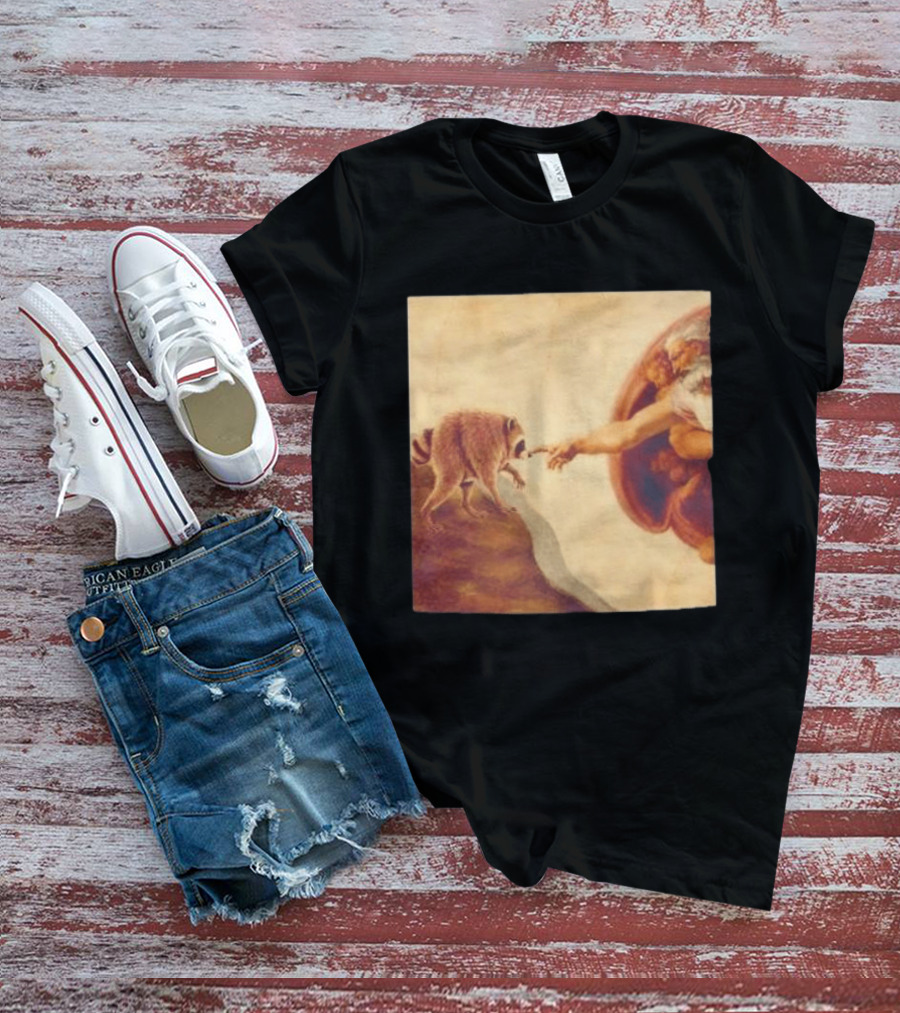 Jimothy Raccoon And The Creation Of Adam Renaissance Mashup T-Shirt