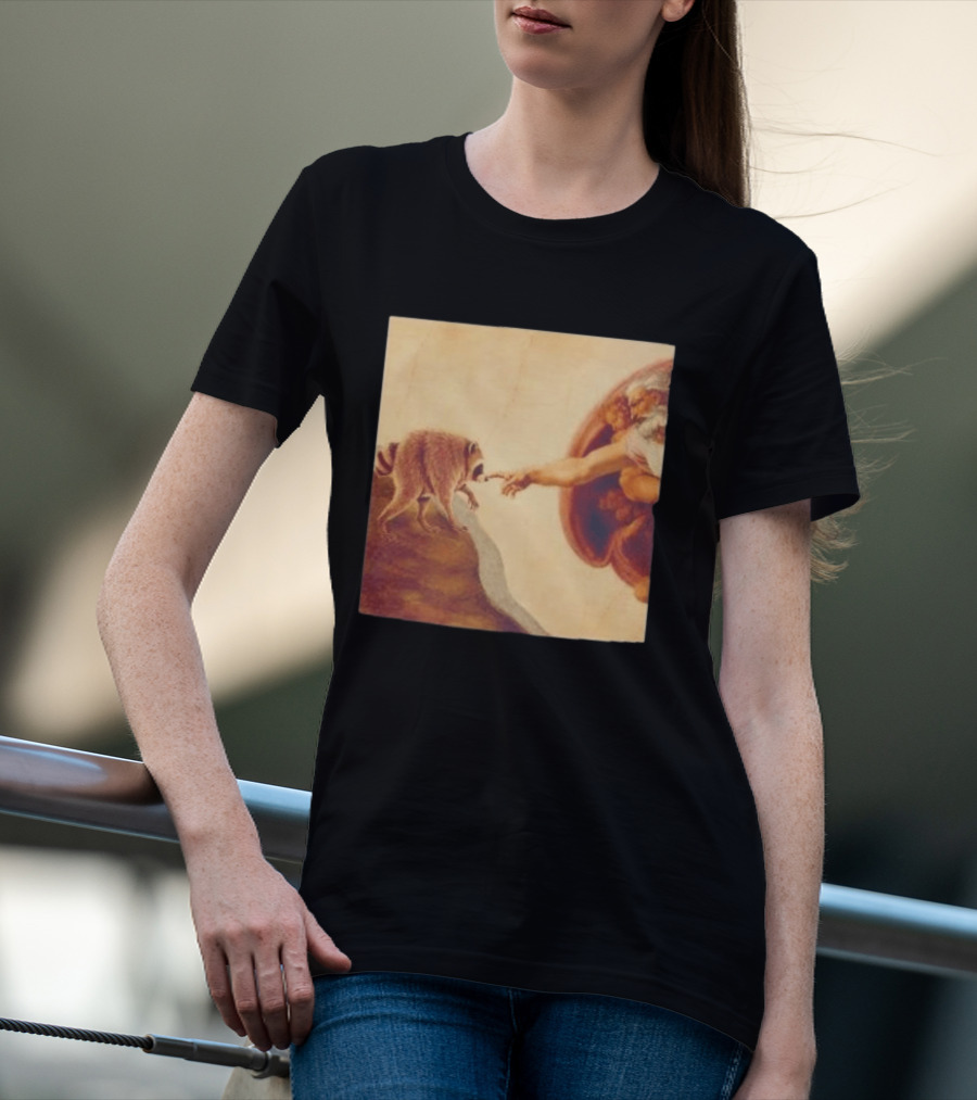 Jimothy Raccoon And The Creation Of Adam Renaissance Mashup T-Shirt